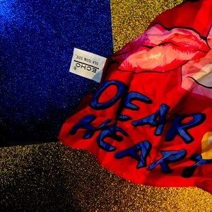 ECHO 100% SILK RED VIBRANT DEAR HEART MESSAGES ACCENT HEADBAND Scarf GORG TWILLY